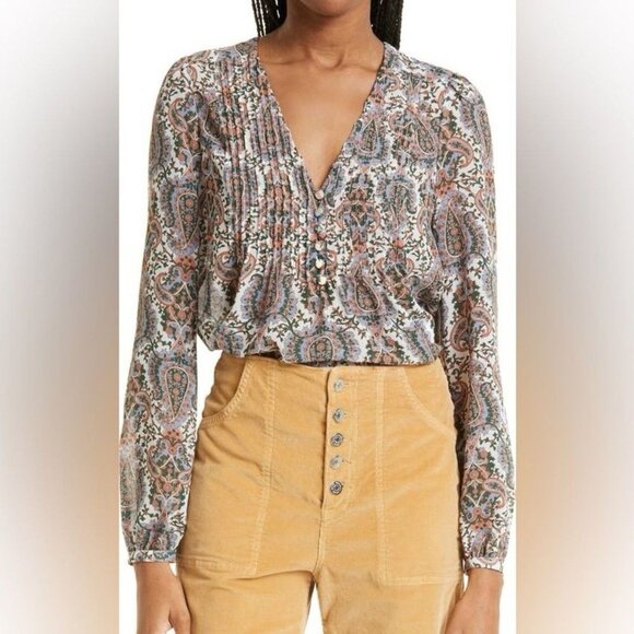 Veronica Beard Tops - Veronica Beard Lowell Blouse Paisley Top V-Neck 3/4 Sleeves Womens Size 00